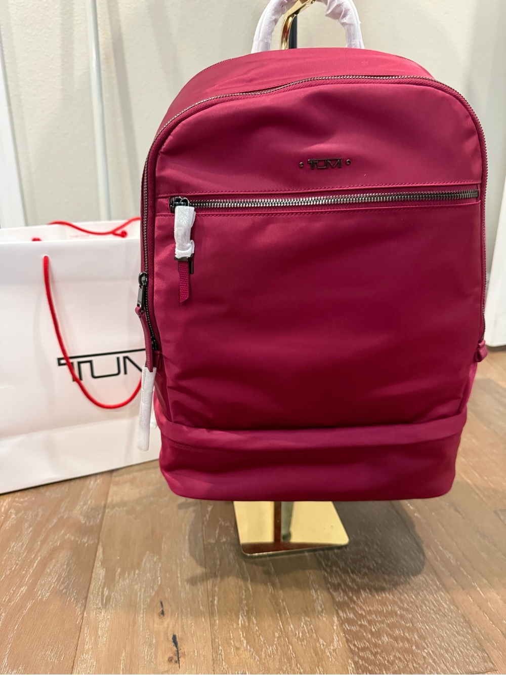 TUMI Bexley Raspberry Nylon Backpack Fits 15” Laptop Gun Metal Hardware